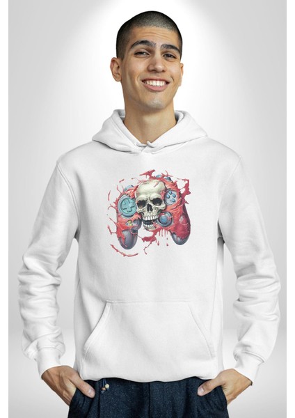 Oyun Kumandası Insanı Ele Geçirişi Kadın Erkek Beyaz Kapüşonlu Sweatshirt Hoodie