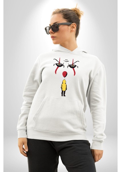 Pennywise Vs Georgie Korku Filmi Kadın Erkek Beyaz Kapüşonlu Sweatshirt Hoodie
