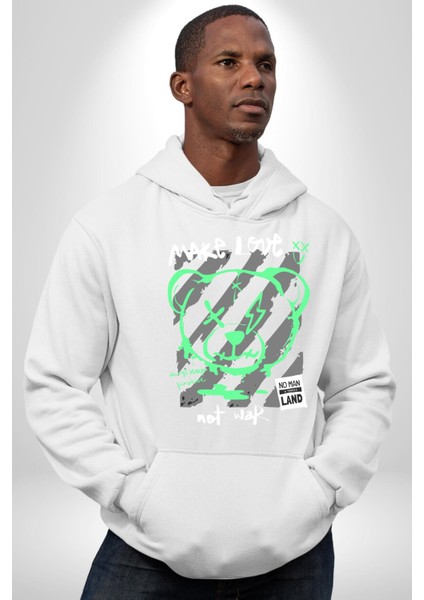 Savaşma Teddy Bear Kadın Erkek Beyaz Kapüşonlu Sweatshirt Hoodie