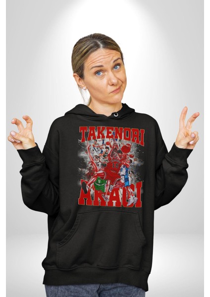 Basketbol Akagi Takenori Anime Slam Dunk Karakter Kadın Erkek Siyah Kapüşonlu Sweatshirt Hoodie
