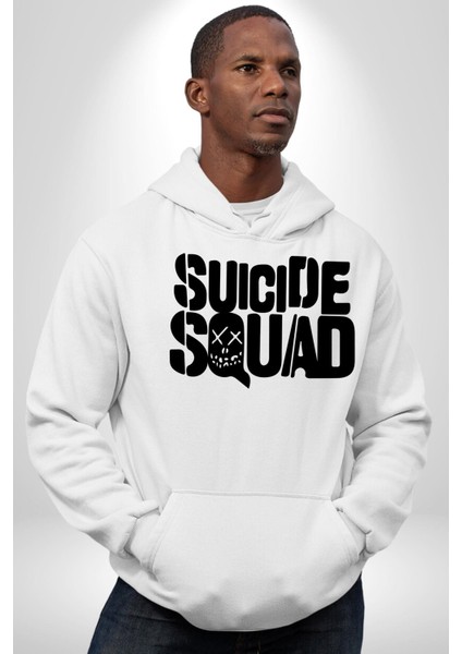 Suicide Squad  Kadın Erkek  Beyaz Kapüşonlu Sweatshirt Hoodie