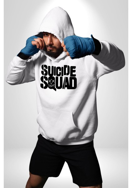 Suicide Squad  Kadın Erkek  Beyaz Kapüşonlu Sweatshirt Hoodie