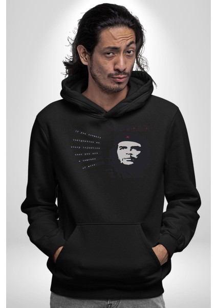Che Guevara Kadın Erkek Siyah Kapüşonlu Sweatshirt Hoodie
