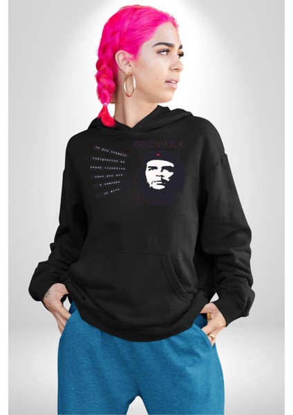 Che Guevara Kadın Erkek Siyah Kapüşonlu Sweatshirt Hoodie