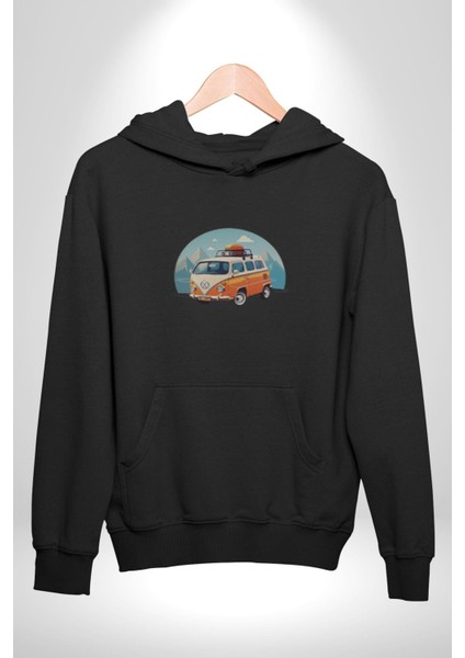 Wolkswagen Karavan Kış Gezisi Kadın Erkek Siyah Kapüşonlu Sweatshirt Hoodie