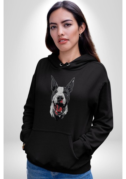 Doberman Kırmızı Dil Siyah Dik Kulak Kadın Erkek Siyah Kapüşonlu Sweatshirt Hoodie fiyatları