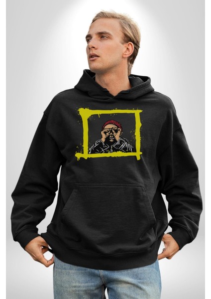 Fantastik Sanatsal Yeni Nesil Kırmızı Bere El Ile Dürbün Kadın Erkek Siyah Kapüşonlu Sweatshirt Hoodie
