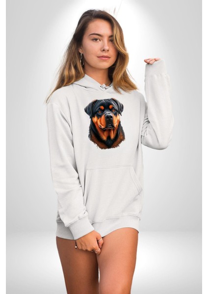 Rottweiler A Secere Kadın Erkek Beyaz Kapüşonlu Sweatshirt Hoodie fiyatları