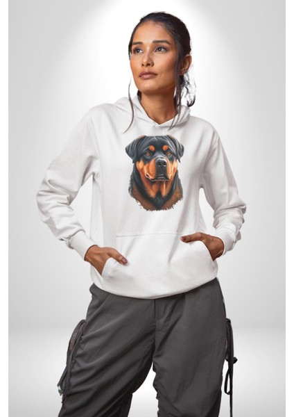 Rottweiler A Secere Kadın Erkek Beyaz Kapüşonlu Sweatshirt Hoodie fırsatları