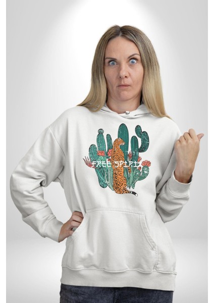 Kaktüs Çita Kadın Erkek Beyaz Kapüşonlu Sweatshirt Hoodie fiyatları