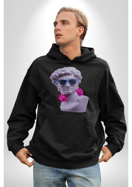 Kulaklık Gözlük Pop Art Heykel Kadın Erkek Siyah Kapüşonlu Sweatshirt Hoodie indirimleri