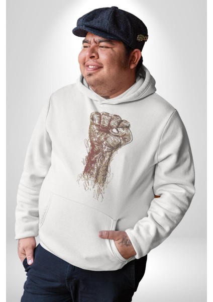 Işci Bayramı Simgesi Kadın Erkek  Beyaz Kapüşonlu Sweatshirt Hoodie