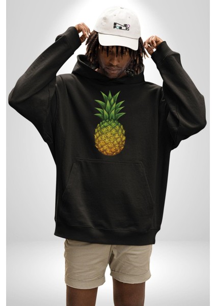 Ananas Meyve Kadın Erkek Siyah Kapüşonlu Sweatshirt Hoodie fiyatları