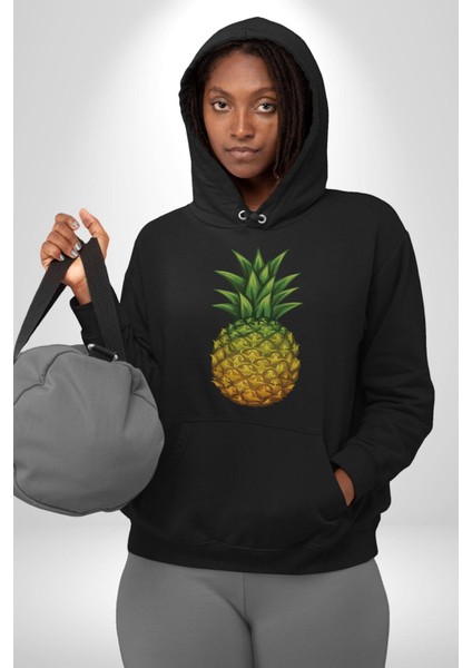 Ananas Meyve Kadın Erkek Siyah Kapüşonlu Sweatshirt Hoodie fırsatları