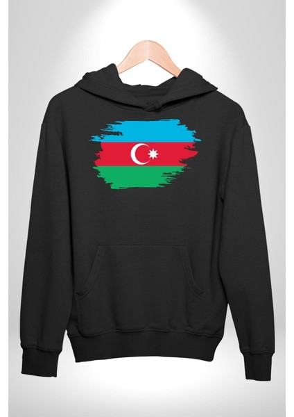 Azerbeycan Bayrağı Kadın Erkek Siyah Kapüşonlu Sweatshirt Hoodie