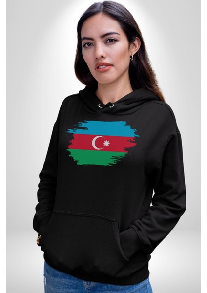 Azerbeycan Bayrağı Kadın Erkek Siyah Kapüşonlu Sweatshirt Hoodie indirimleri