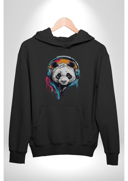 Kulaklık Ayı Panda Kadın Erkek Siyah Kapüşonlu Sweatshirt Hoodie indirimleri