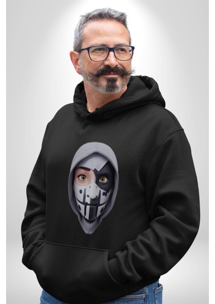 Maske Takan Kahraman Kafası Kadın Erkek Siyah Kapüşonlu Sweatshirt Hoodie