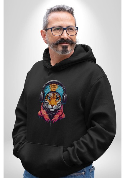 Kulaklık Kedi Leopar Bandana Kadın Erkek Siyah Kapüşonlu Sweatshirt Hoodie modelleri