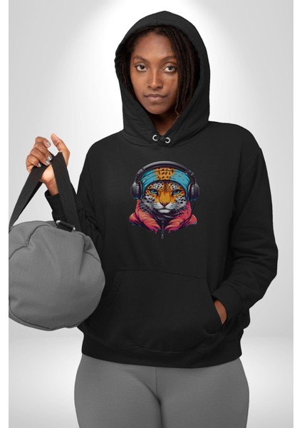 Kulaklık Kedi Leopar Bandana Kadın Erkek Siyah Kapüşonlu Sweatshirt Hoodie fırsatları