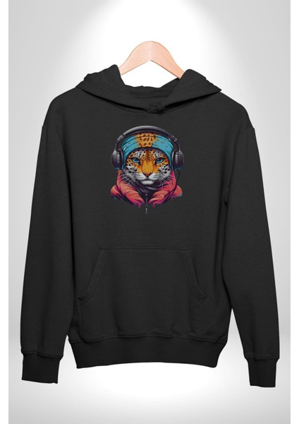 Kulaklık Kedi Leopar Bandana Kadın Erkek Siyah Kapüşonlu Sweatshirt Hoodie indirimleri