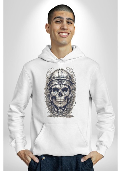 Kask Miğfer Iskelet Asker Kadın Erkek Beyaz Kapüşonlu Sweatshirt Hoodie modelleri