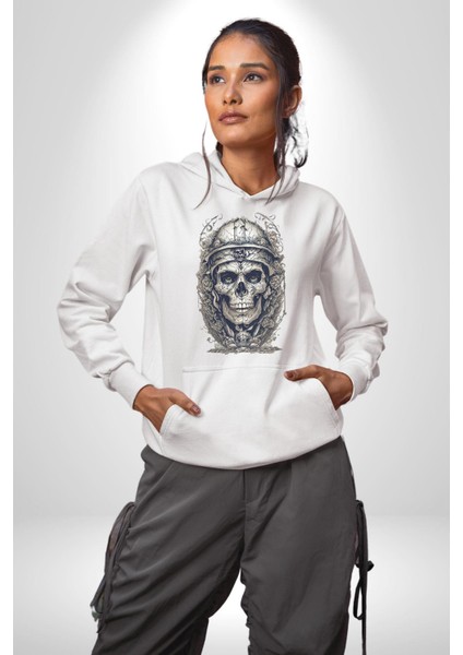 Kask Miğfer Iskelet Asker Kadın Erkek Beyaz Kapüşonlu Sweatshirt Hoodie fırsatları