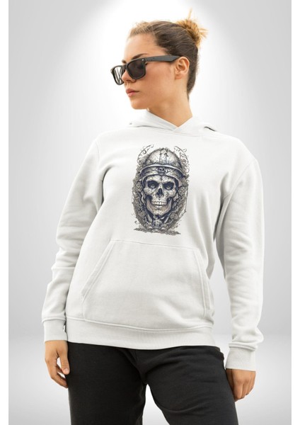 Kask Miğfer Iskelet Asker Kadın Erkek Beyaz Kapüşonlu Sweatshirt Hoodie indirimleri