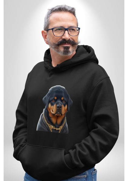 Rottweiler Koca Kafa Puppy Kadın Erkek Siyah Kapüşonlu Sweatshirt Hoodie fırsatları