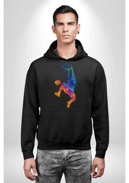 Smaç Basketbol Renkli Kadın Erkek Siyah Kapüşonlu Sweatshirt Hoodie