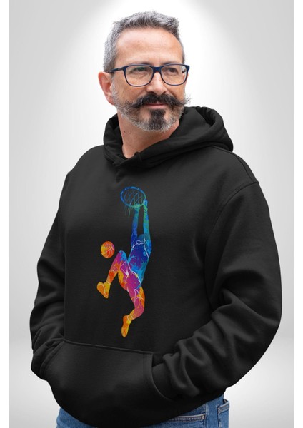 Smaç Basketbol Renkli Kadın Erkek Siyah Kapüşonlu Sweatshirt Hoodie