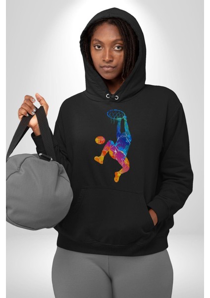 Smaç Basketbol Renkli Kadın Erkek Siyah Kapüşonlu Sweatshirt Hoodie