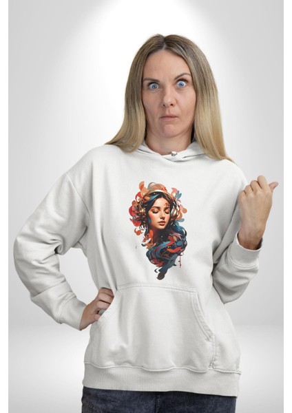Müzik Dinleyen Kulaklık Yaprak Saçlı Renkli Kadın Erkek Beyaz Kapüşonlu Sweatshirt Hoodie fiyatları