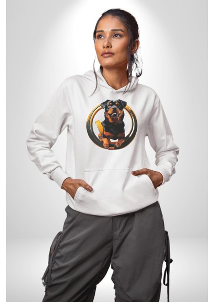 Süper Tasma Rottweiler Eğitim Kadın Erkek Beyaz Kapüşonlu Sweatshirt Hoodie fiyatları