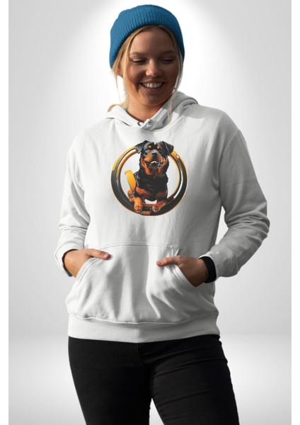 Süper Tasma Rottweiler Eğitim Kadın Erkek Beyaz Kapüşonlu Sweatshirt Hoodie fırsatları