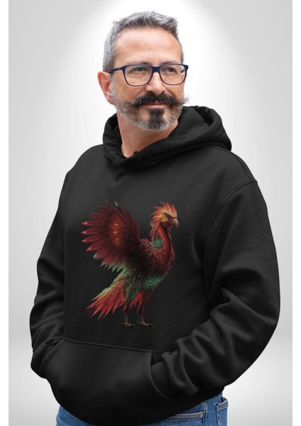 Anka Kuşu Ateş Kuşu Kadın Erkek Siyah Kapüşonlu Sweatshirt Hoodie