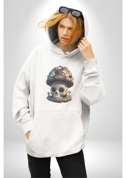 Kurukafa Mantar Ev Kadın Erkek Beyaz Kapüşonlu Sweatshirt Hoodie fiyatları