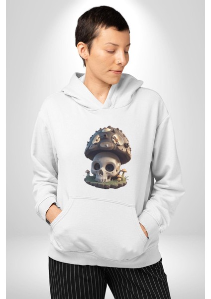 Kurukafa Mantar Ev Kadın Erkek Beyaz Kapüşonlu Sweatshirt Hoodie modelleri