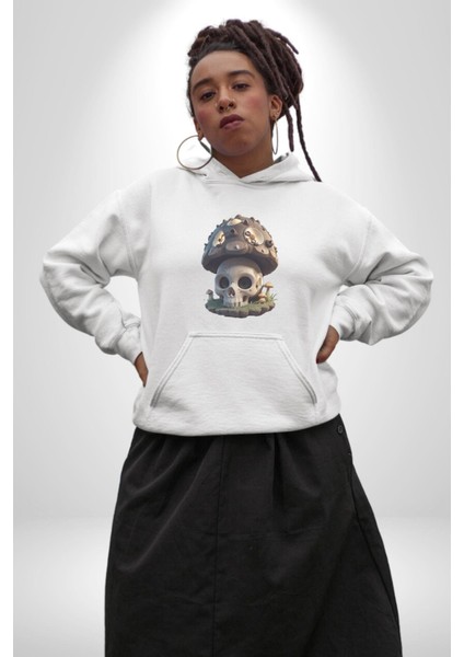 Kurukafa Mantar Ev Kadın Erkek Beyaz Kapüşonlu Sweatshirt Hoodie indirimleri