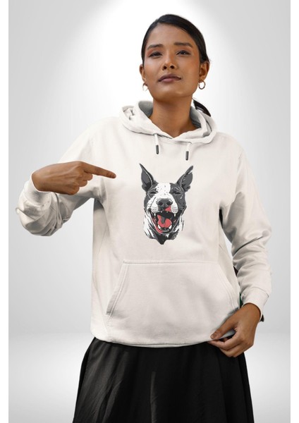 Doberman Kırmızı Dil Siyah Dik Kulak Kadın Erkek Beyaz Kapüşonlu Sweatshirt Hoodie