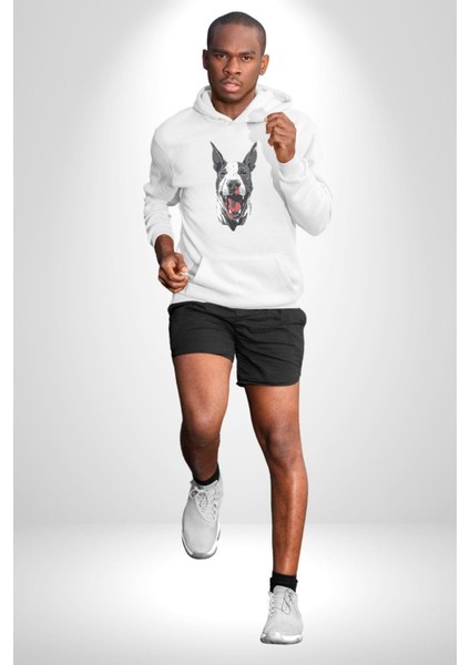 Doberman Kırmızı Dil Siyah Dik Kulak Kadın Erkek Beyaz Kapüşonlu Sweatshirt Hoodie fiyatları