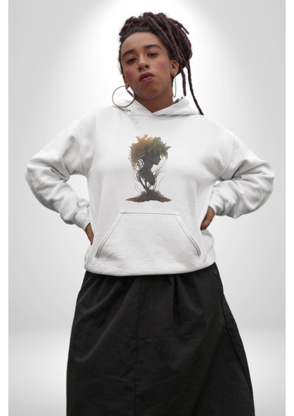 Çiçek Siyah Kız Moda Doğa Kök Salımı Kadın Erkek Beyaz Kapüşonlu Sweatshirt Hoodie