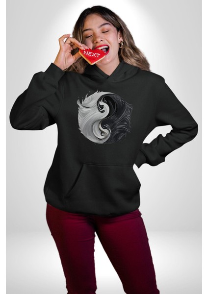 Siyah Beyaz Ying Yang Kadın Erkek Siyah Kapüşonlu Sweatshirt Hoodie fiyatları