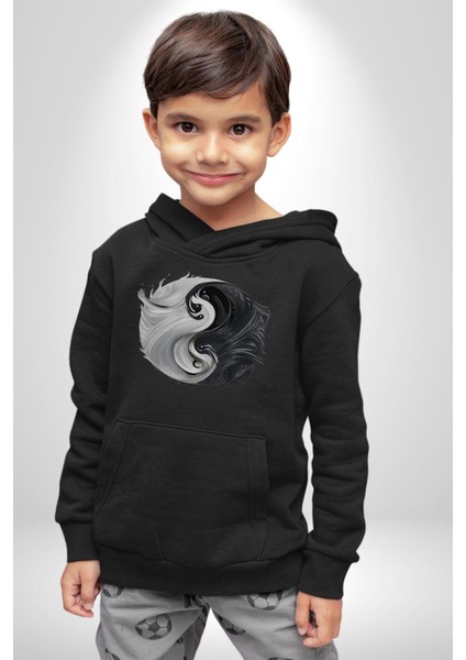 Siyah Beyaz Ying Yang Kadın Erkek Siyah Kapüşonlu Sweatshirt Hoodie modelleri
