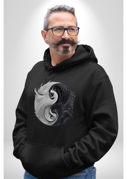 Siyah Beyaz Ying Yang Kadın Erkek Siyah Kapüşonlu Sweatshirt Hoodie fırsatları