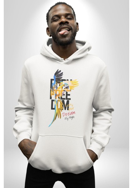 Özgür Doğmuş Yükseklerden Ucalım Kadın Erkek Beyaz Kapüşonlu Sweatshirt Hoodie