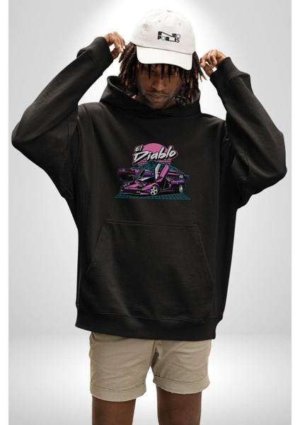 Lamborghini Diablo Sv Yarış Ay Dağ Yarışı Kadın Erkek Siyah Kapüşonlu Sweatshirt Hoodie