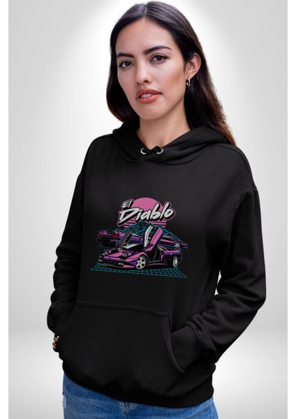 Lamborghini Diablo Sv Yarış Ay Dağ Yarışı Kadın Erkek Siyah Kapüşonlu Sweatshirt Hoodie