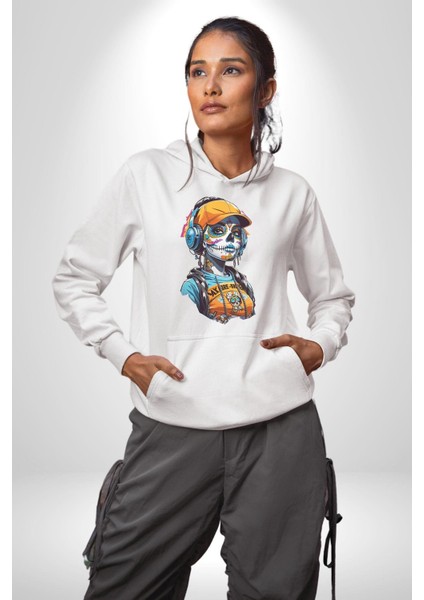 Robot Kız Müzik Kulaklık Şapka Kadın Erkek Beyaz Kapüşonlu Sweatshirt Hoodie fiyatları