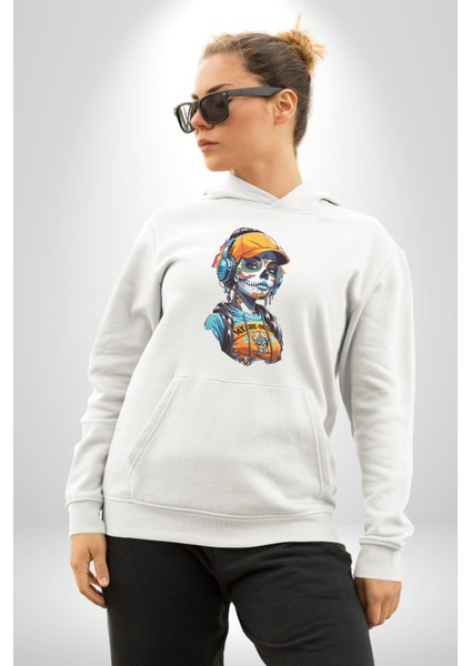 Robot Kız Müzik Kulaklık Şapka Kadın Erkek Beyaz Kapüşonlu Sweatshirt Hoodie modelleri